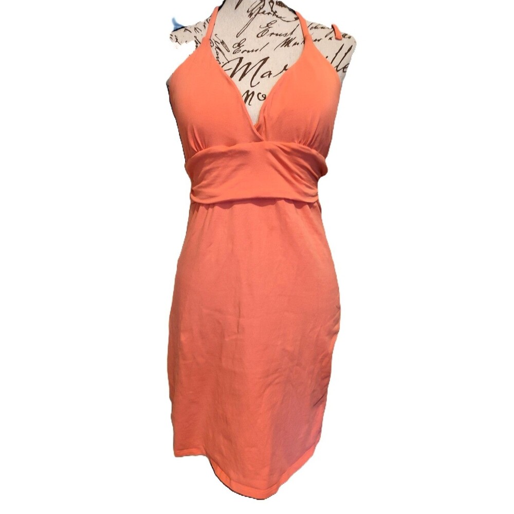 New Venus Built in Bra Coral Bodycon Stretch Halter Sundress Sz M made Sri Lanka